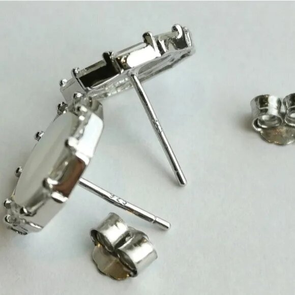 MOTHER of pearl earrings Baguette CZ in Sterling Silver - Picture 4 of 8